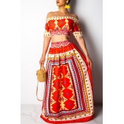 Lovely Sweet Printed Loose Multicolor Two-piece Sk