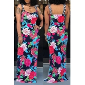 Lovely Casual Floral Printed Black Floor Length Dr