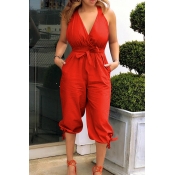 Lovely Sexy Backless Red One-piece Jumpsuit