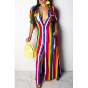 Lovely Bohemian Striped Multicolor Dress(With Elas
