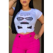 Lovely Casual Cartoon Printed White T-shirt