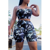 Lovely Leisure Camouflage Printed Blue Two-piece S
