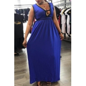 Lovely Sexy V Neck Hollow-out Blue Ankle Length Dr