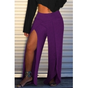 Lovely Casual High Split Purple Pants(With Elastic