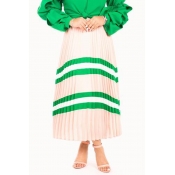 Lovely Casual Striped Green Ankle Length A Line Sk