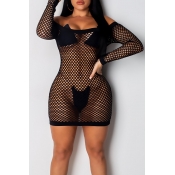 Lovely Sexy Hollow-out Black Mini Dress(Without Un