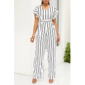 Lovely Casual Striped White One-piece Jumpsuit(Wit
