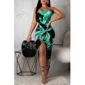 Lovely Stylish Printed Asymmetrical Green Ankle Le