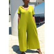 Lovely Casual V Neck Green Loose One-piece Jumpsui