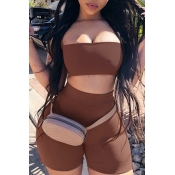 Lovely Off The Shoulder Brown Two-piece Shorts Set