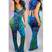 Lovely Sexy Printed Backless One-piece Jumpsuit