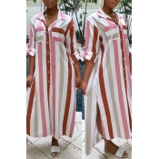 Lovely Casual Turndown Collar Striped Printed Pink
