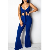 Lovely Sexy Hollow-out Deep Blue One-piece Jumpsui