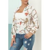 Lovely Casual Long Sleeve Printed White Jacket