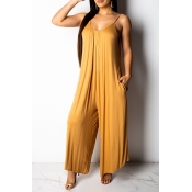 Lovely Casual Yellow Loose One-piece Jumpsuit