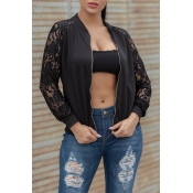 Lovely Casual Lace Patchwork Black Jacket