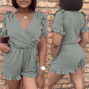 Lovely Casual Ruffle Design Grey One-piece Romper