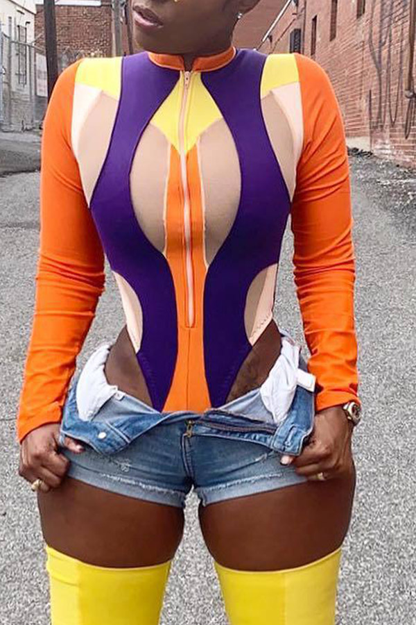 

Lovely Casual Patchwork Multicolor Bodysuit