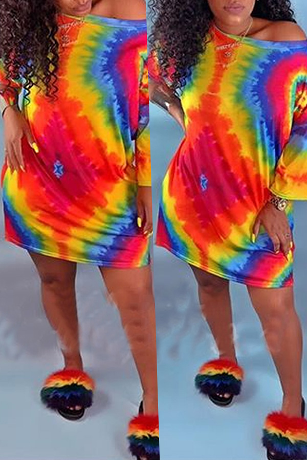 

Lovely Casual O Neck Printed Mini Dress