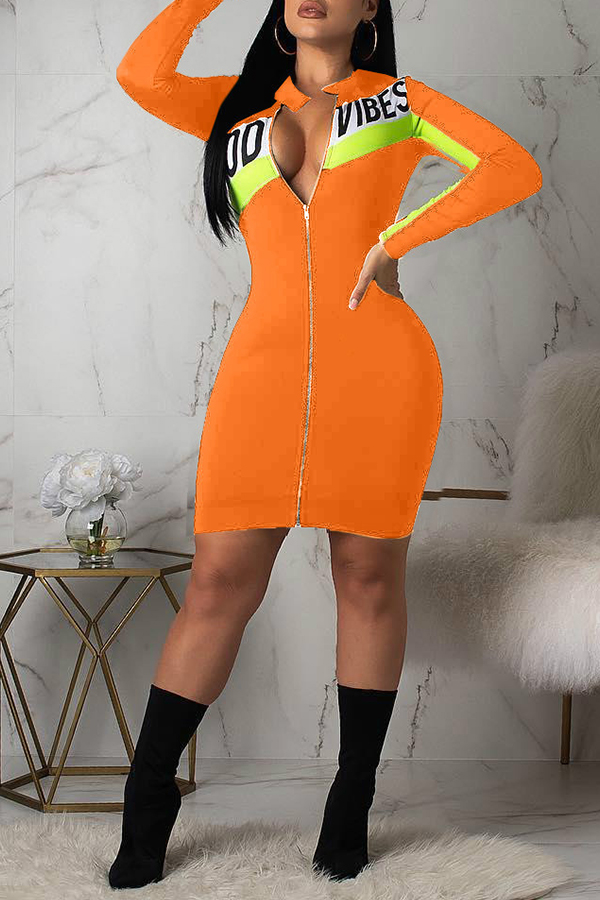 

Lovely Trendy Patchwork Orange Mini Dress