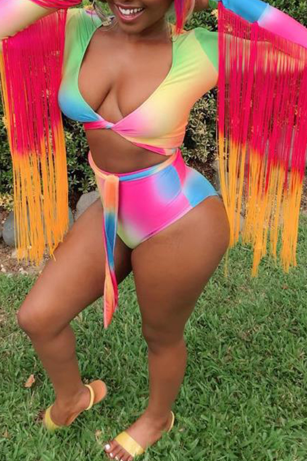 

Lovely Chic Tassel Design Multicolor Two-piece Swimwear