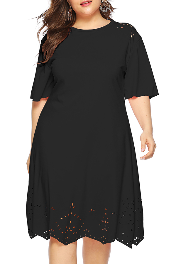 

Lovely Casual O Neck Hollow-out Black Knee Length Dress