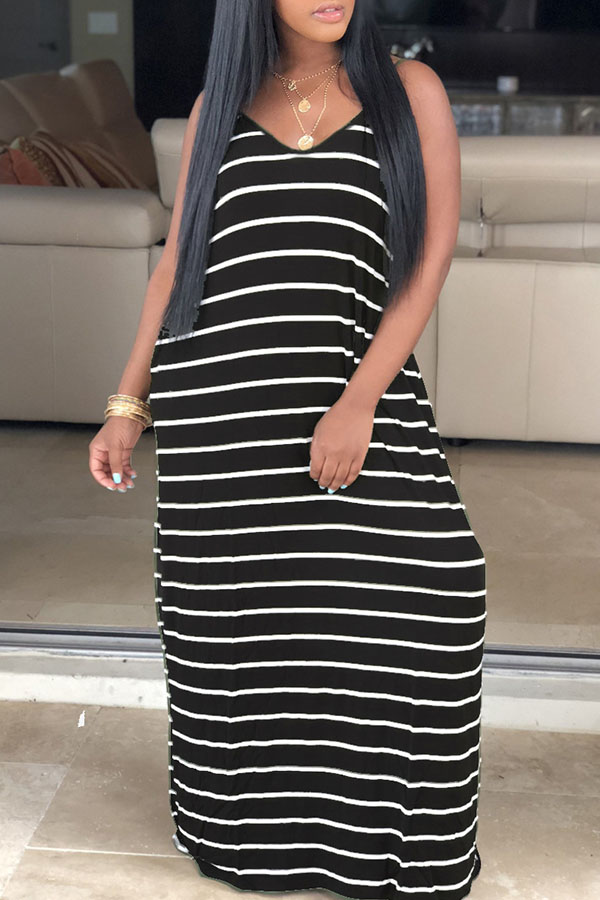 

Lovely Casual Striped Black Maxi Dress
