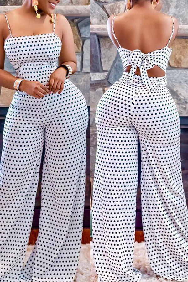

Lovely Sexy Dots Printed White One-piece Jumpsuit