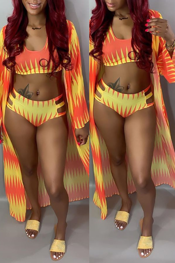 

Lovely Printed Hollow-out Orange Three-piece Swimwear, Croci