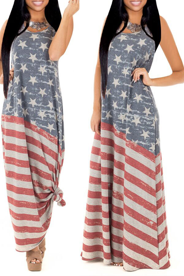 

Lovely Independence Day Casual U Neck Printed Ankle Length Dress, Multi