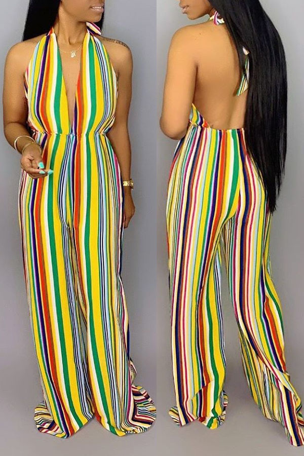 

Lovely Trendy Striped Backless One-piece Jumpsuit, Multi