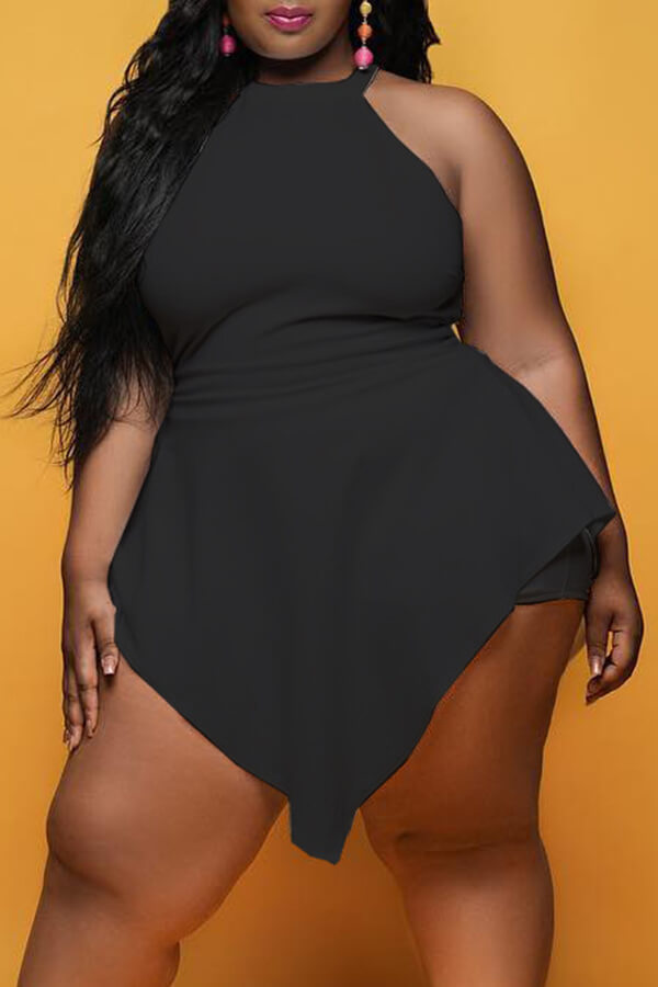 

Lovely Sexy Halter Neck Asymmetrical Black One-piece Romper
