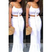 Lovely Casual Knot Design White Two-piece Pants Se