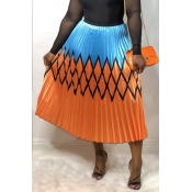 Lovely Stylish Printed Patchwork Orange A Line Ski