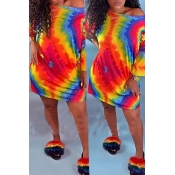 Lovely Casual O Neck Printed Mini Dress