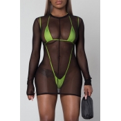 Lovely Halter Neck Green Two-piece Swimwear(With C
