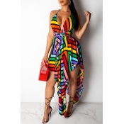 LW Striped Backless Asymmetrical Dress