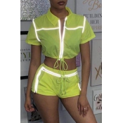 Lovely Casual Patchwork Light Green Two-piece Shor
