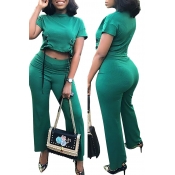 Lovely Casual O Neck Green Two-piece Pants Set