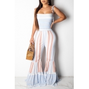 Lovely Bohemian Striped Baby Blue Horn-type One-pi