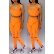 Lovely Casual U Neck Patchwork Orange Two-piece Pa
