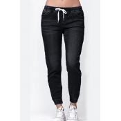 Lovely Casual Drawstring Black Jeans