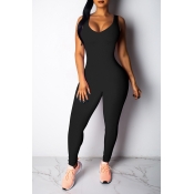 Lovely Casual Hollow-out Black One-piece Jumpsuit
