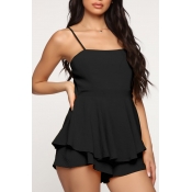 Lovely Chic Flounce Design Black One-piece Romper