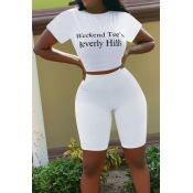 Lovely Casual Letter Printed White Two-piece Short