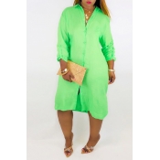 Lovely Casual Buttons Loose Green Knee Length Dres
