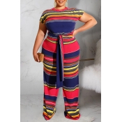Lovely Stylish O Neck Striped Printed Two-piece Pa