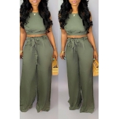 Lovely Sexy Lace-up Backless Army Green Two-piece 