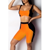 Lovely Casual Patchwork Orange Two-piece Shorts Se