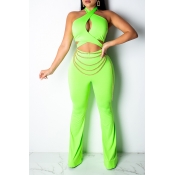 Lovely Sexy Halter Neck Hollow-out Green One-piece